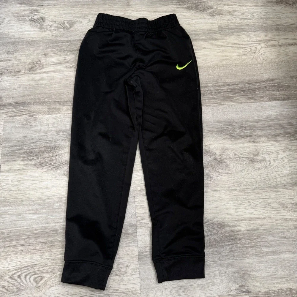 Nike Boys Black Jogger Pants Lime Green Swoosh Size‎ 7 L Athletic Sweats AC19